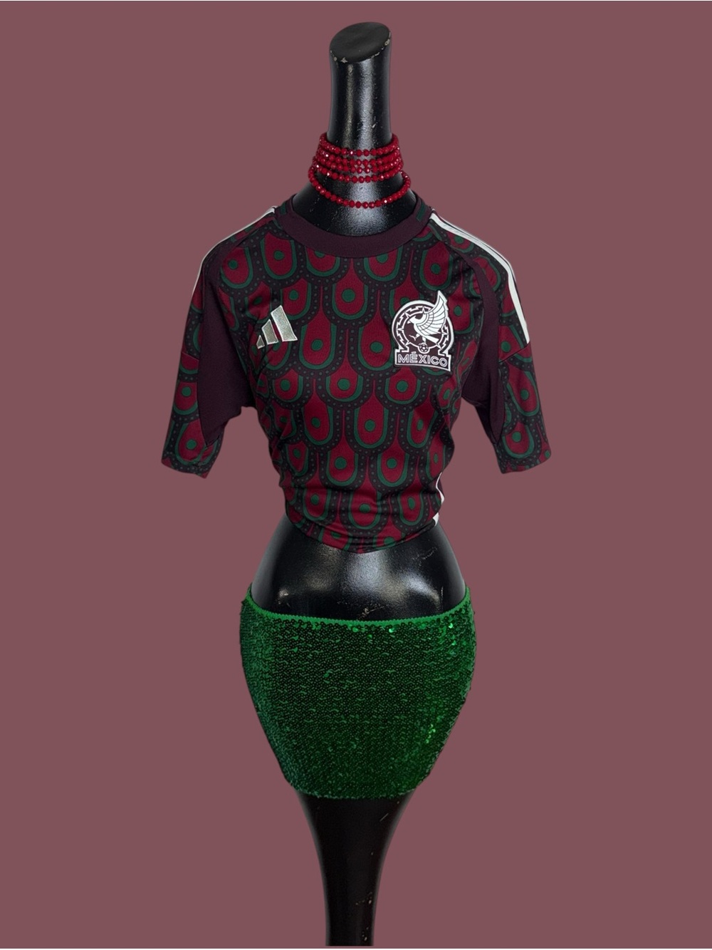 adidas Maroon, Green Graphic Mexico Soccer Jersey